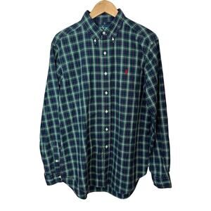 Vtg Polo Ralph Lauren Classic Fit Shirt Mens Large Plaid Button Down Navy Green